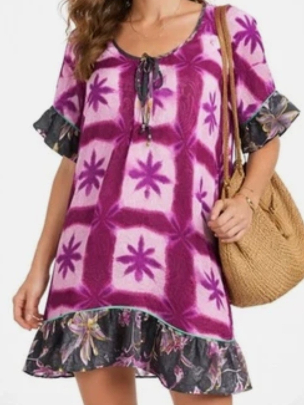 E by ELOISE Anthropologie Size Med Satin Shiobori Batik Blooms Mini Shift Dress